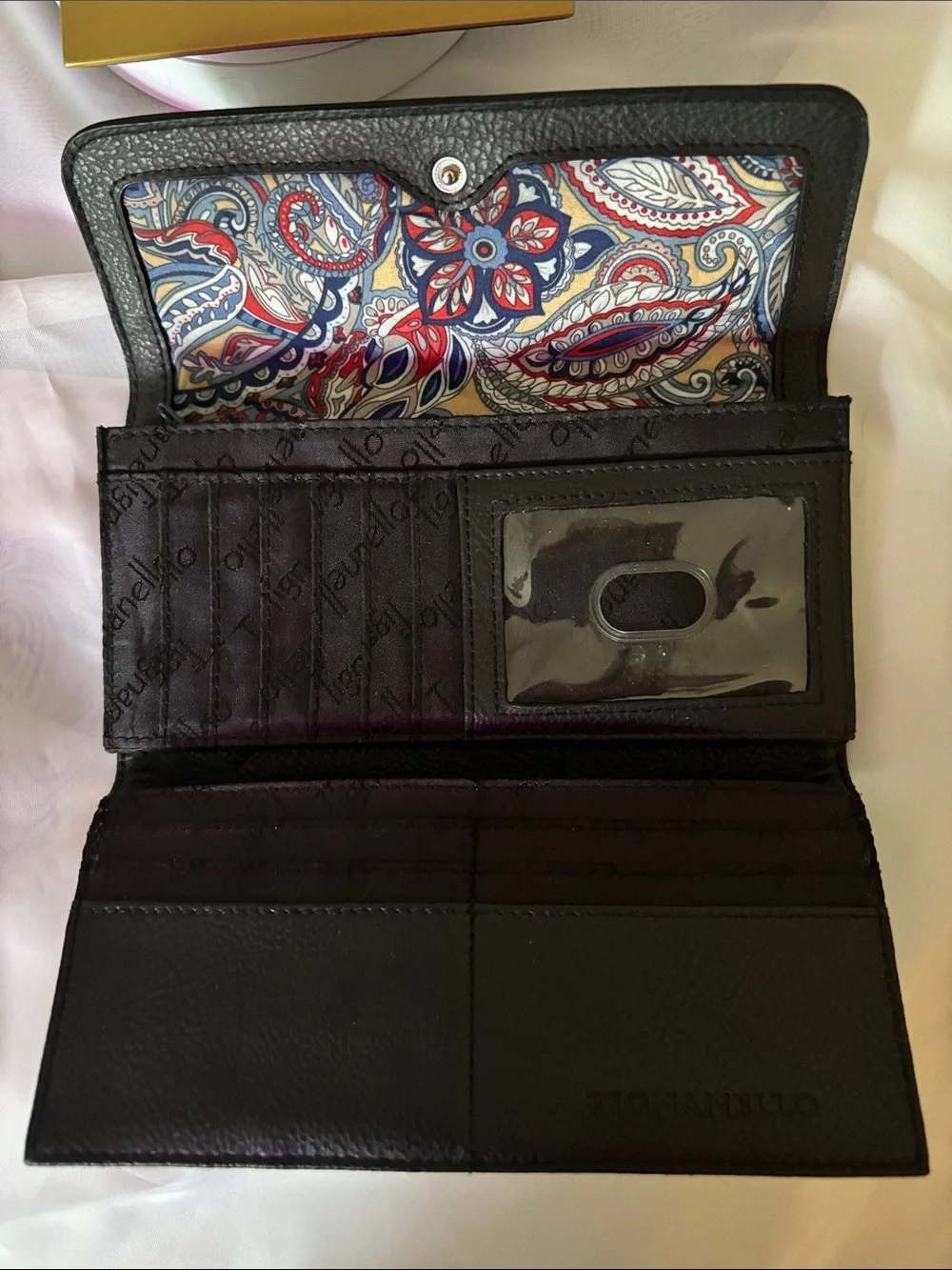 Tignanello Black Pebbled Leather Trifold Wallet